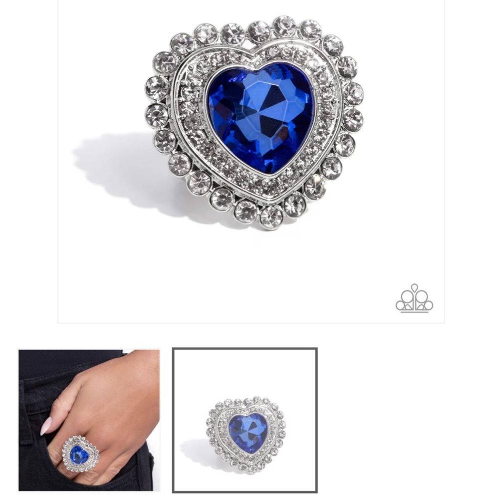 💙🩶💙 “HEAD OVER HEART” BLUE RHINESTONE RING ~ PAPARAZZI❗️💙🩶💙 - Picture 3 of 4
